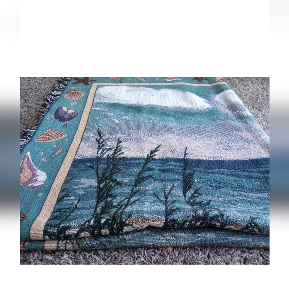 Tapestry Throw Blanket Ocean Breeze Seaside Sailboat Seashells 69" X 52" See Des - Picture 7 of 9